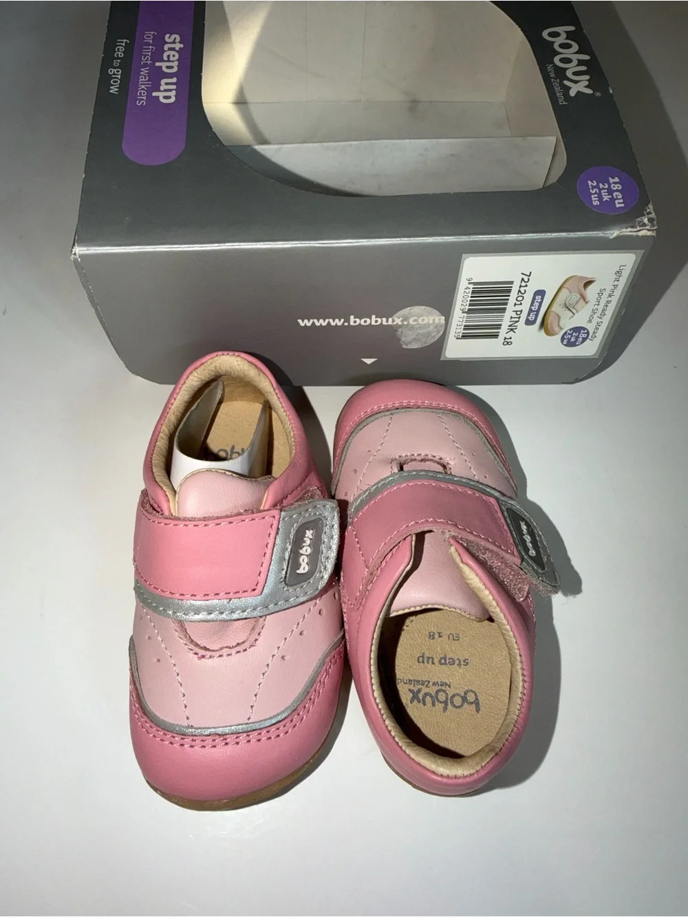 Bobux Pink & Silver Step-Up Leather Walker Shoes